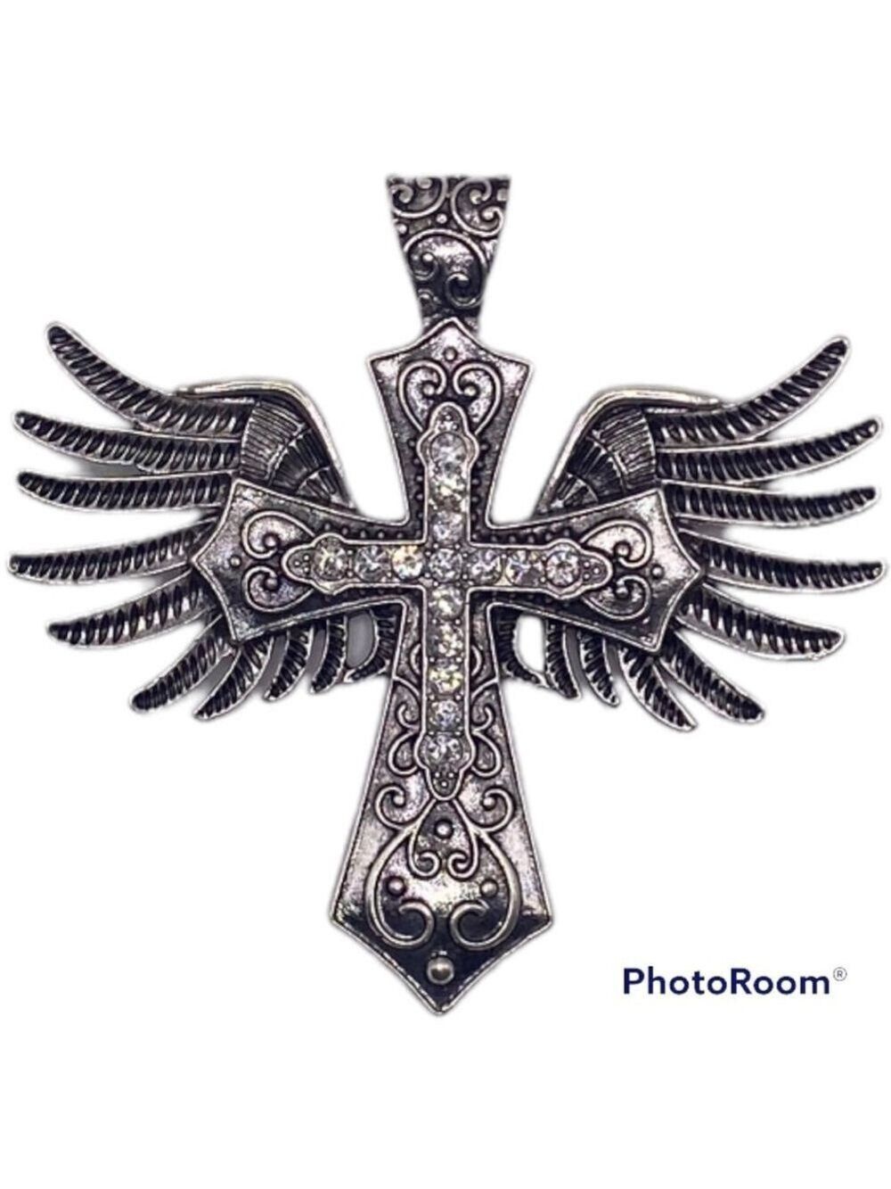 Biker Cross Pendant with Angel Wings, Very Pretty Cross, SEE VIDEO! NWT